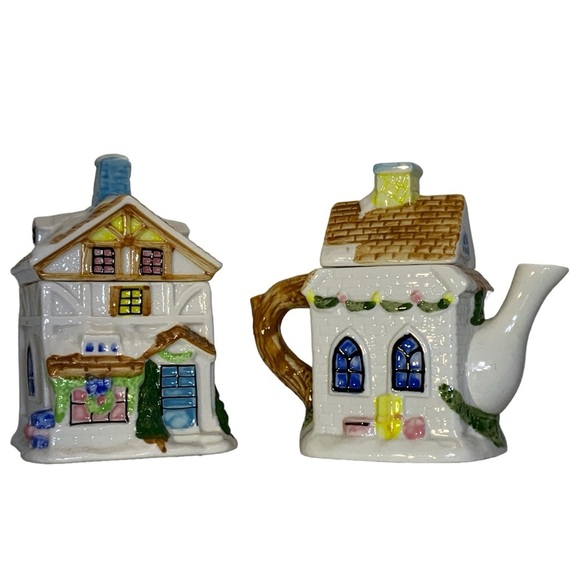 Vintage Cottage Teapot Bag Holder Canister Creamer Sugar Bowl Serving Set 2 Pc - Picture 7 of 16